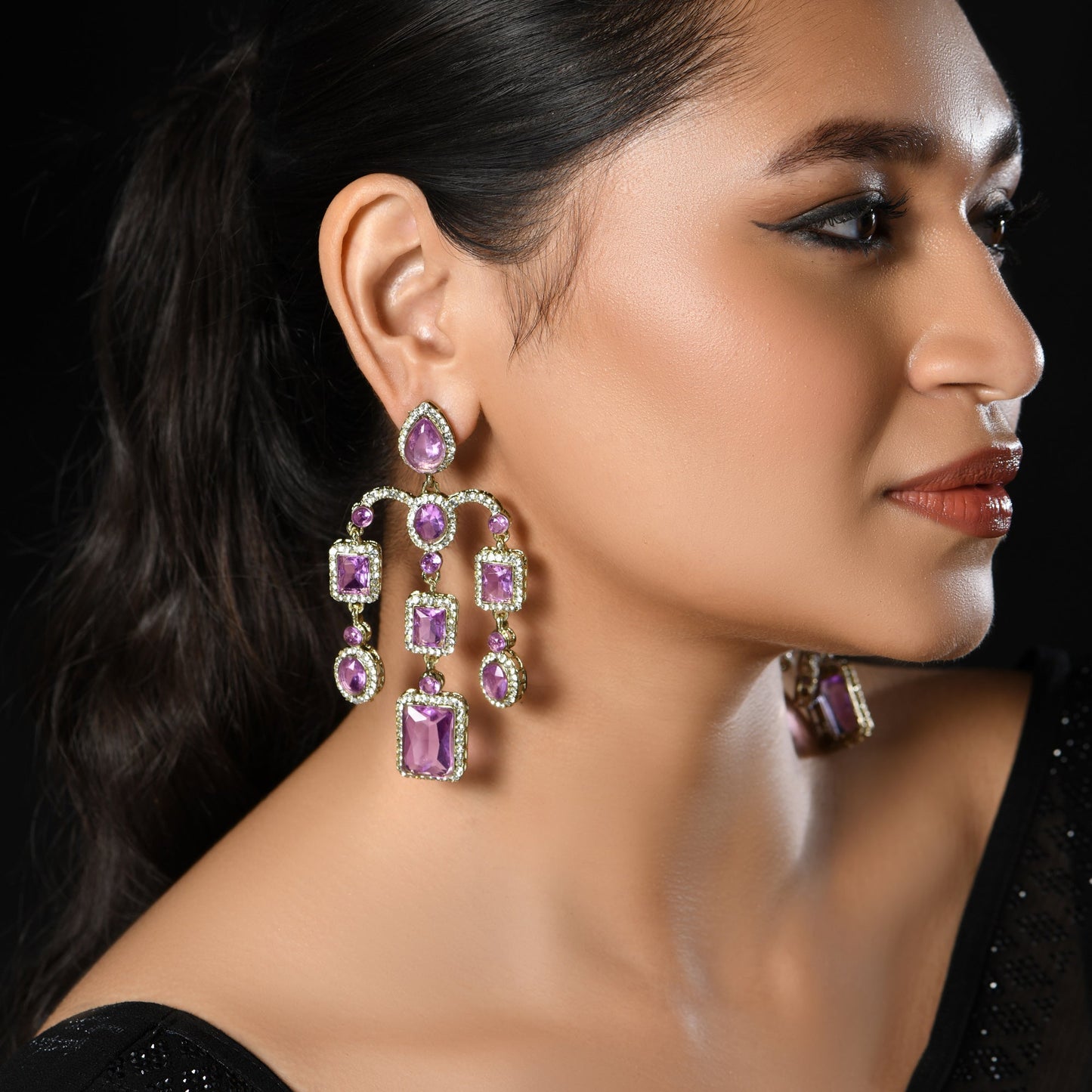 Long Chandelier Lavender Crystal Drop Earrings