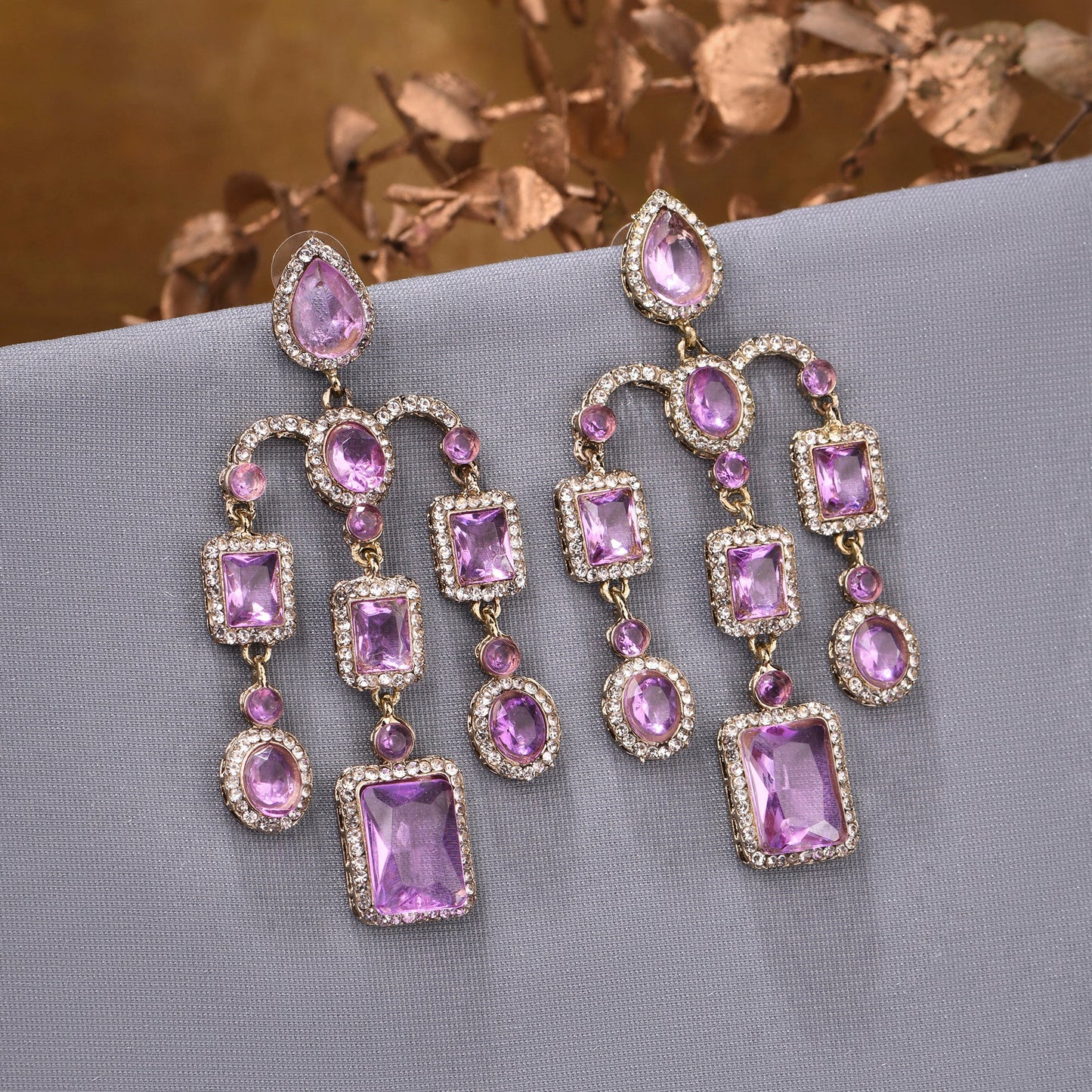 Long Chandelier Lavender Crystal Drop Earrings