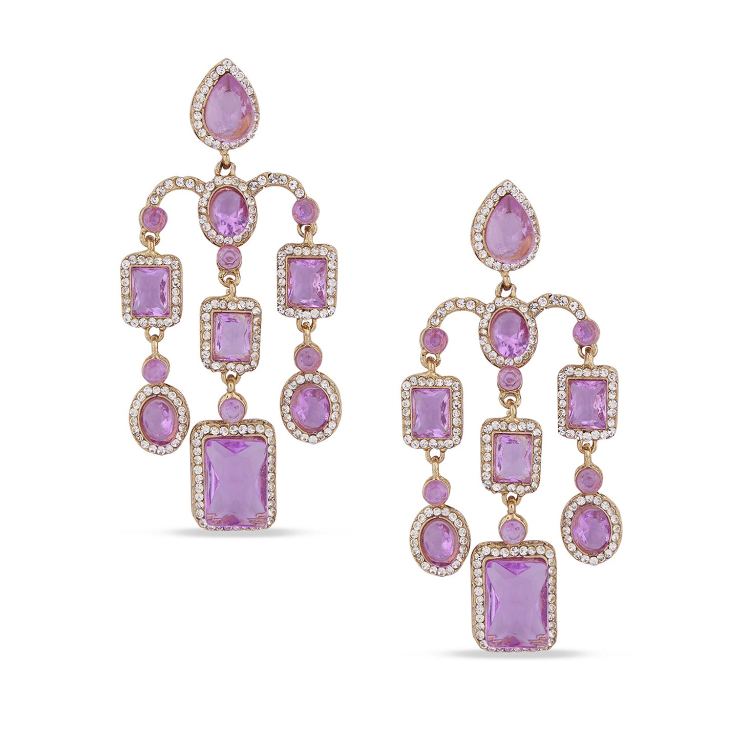 Long Chandelier Lavender Crystal Drop Earrings
