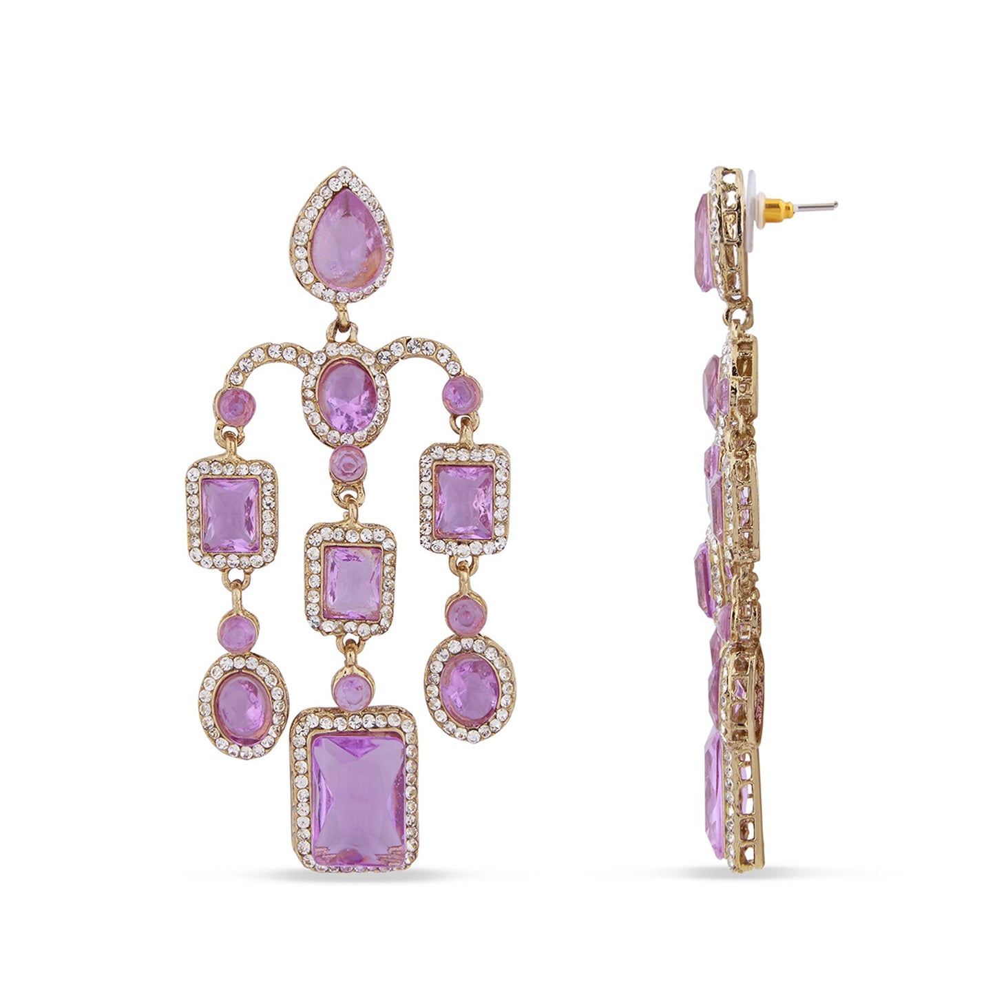 Long Chandelier Lavender Crystal Drop Earrings