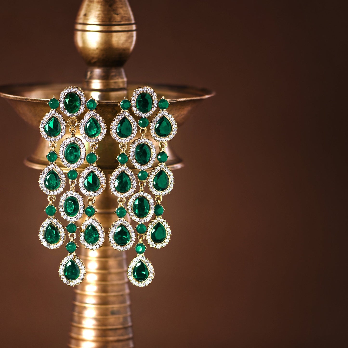 Green Crystal Danglers Earrings