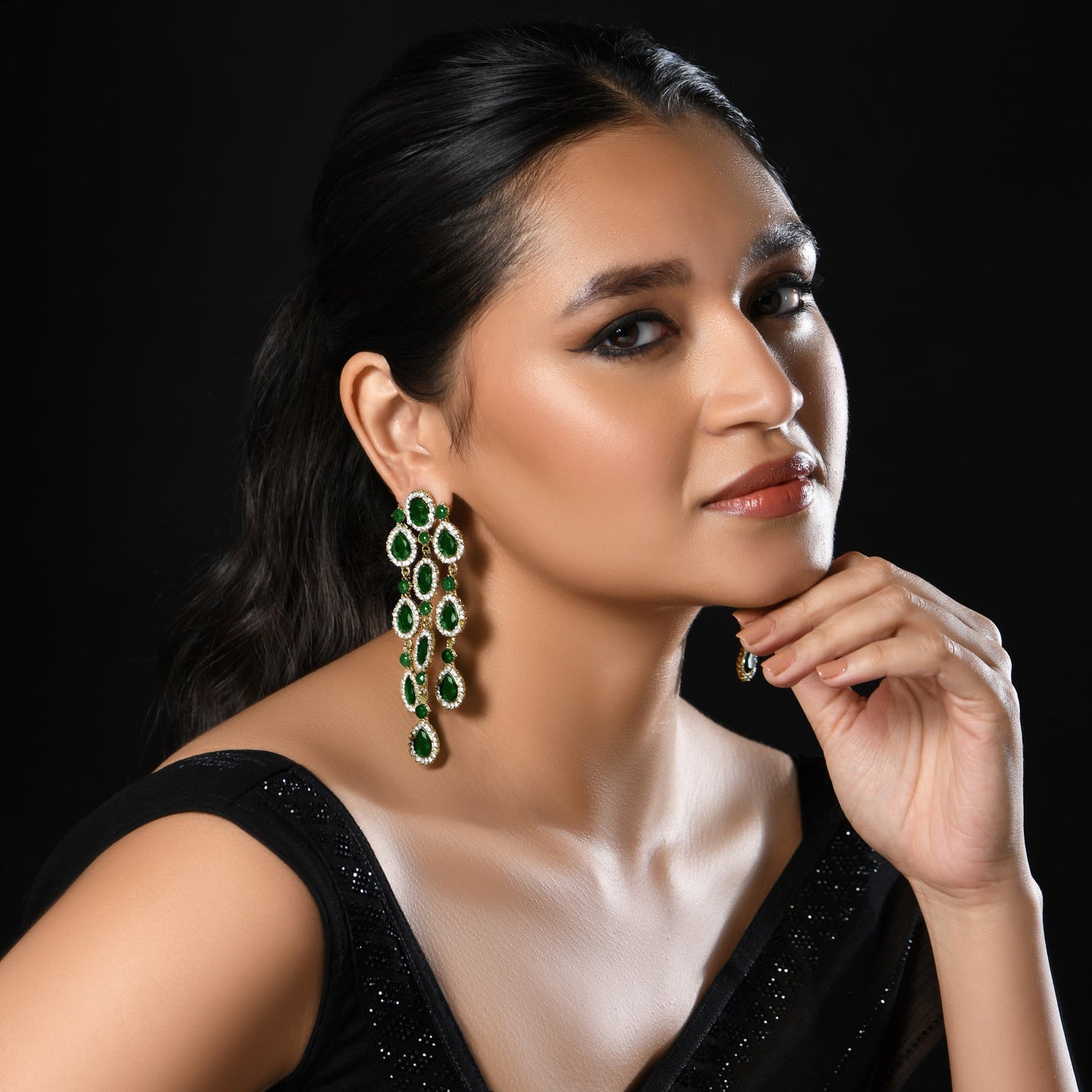 Green Crystal Danglers Earrings
