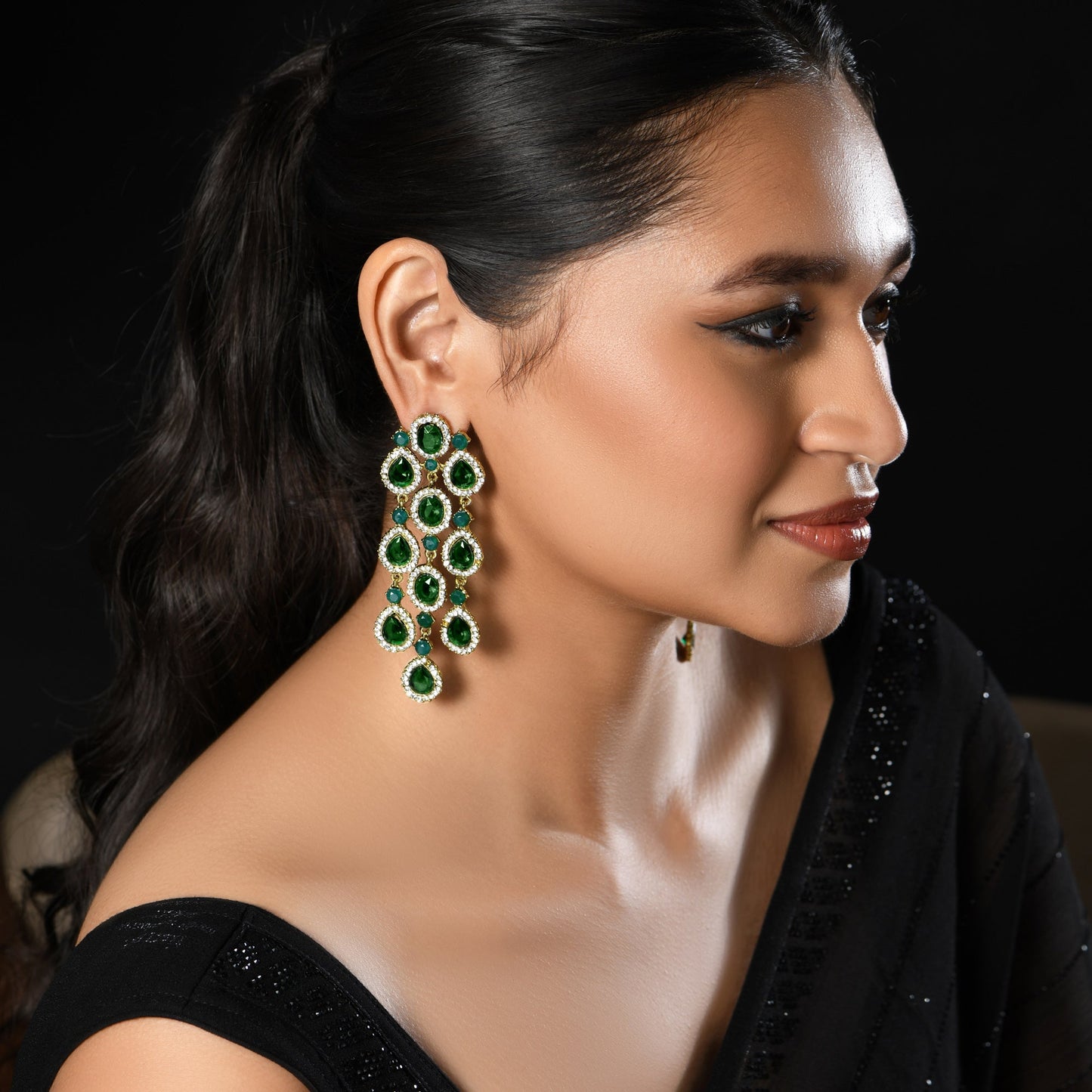 Green Crystal Danglers Earrings