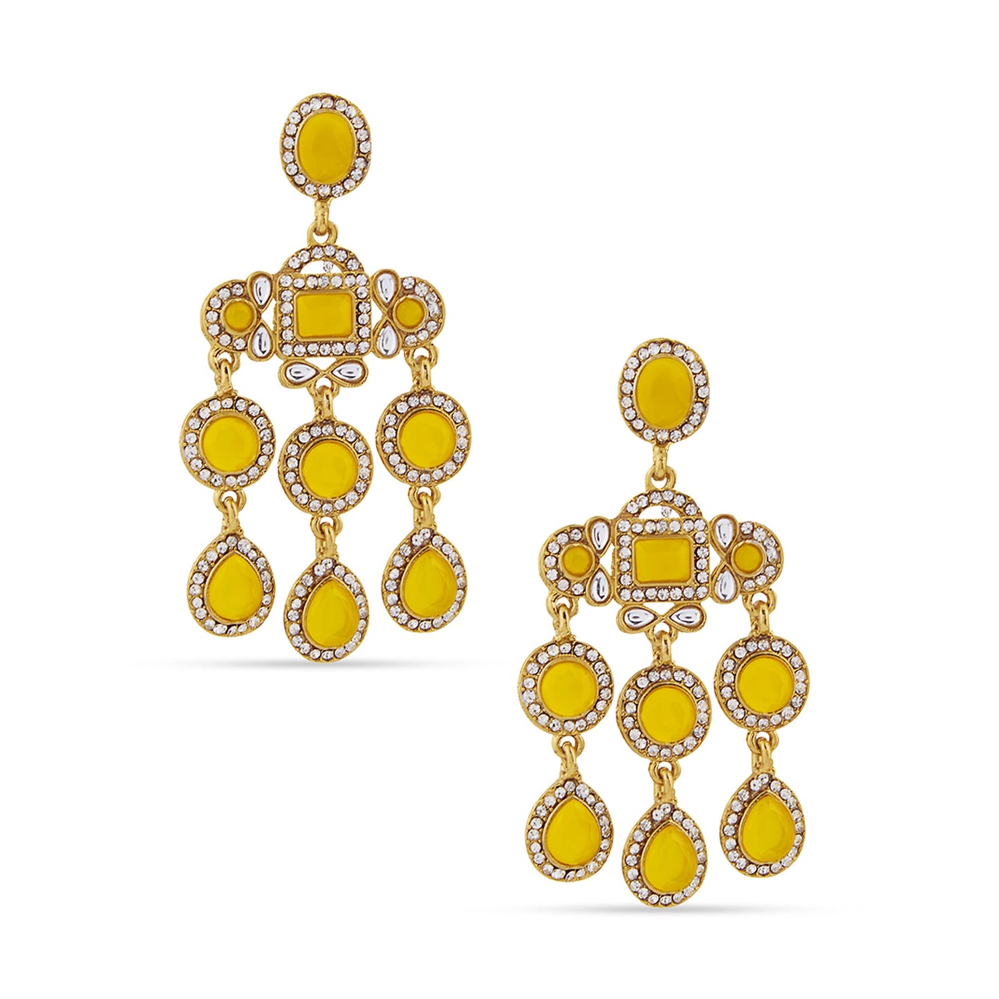 Long Chandelier Yellow Crystal Drop Earrings