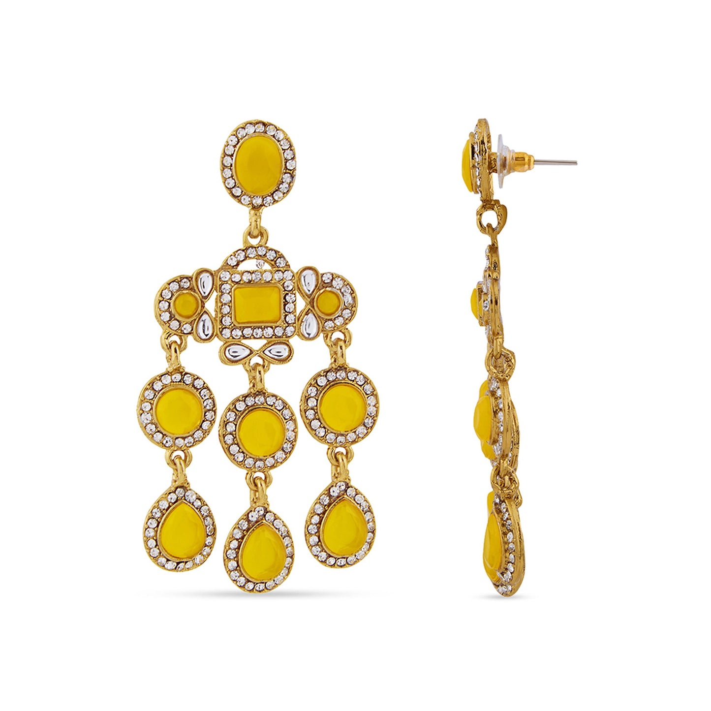 Long Chandelier Yellow Crystal Drop Earrings