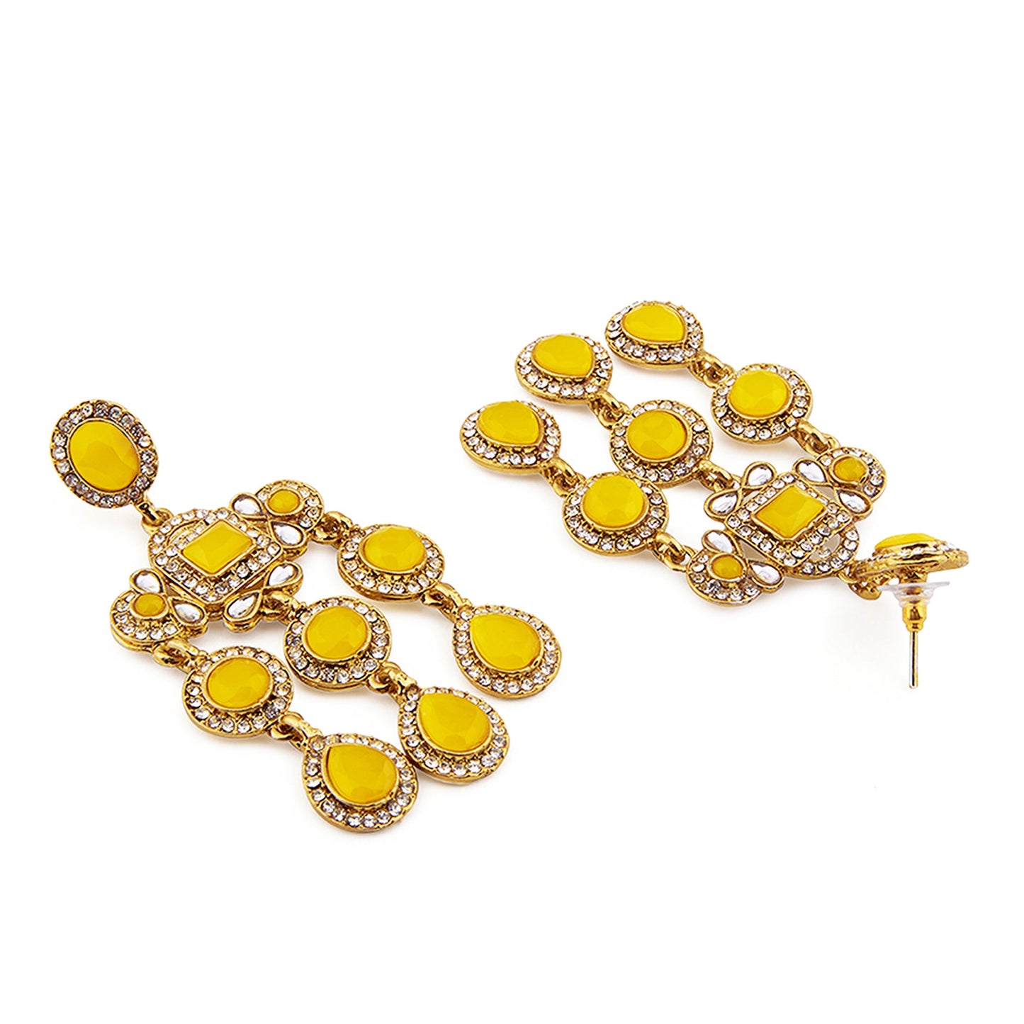 Long Chandelier Yellow Crystal Drop Earrings