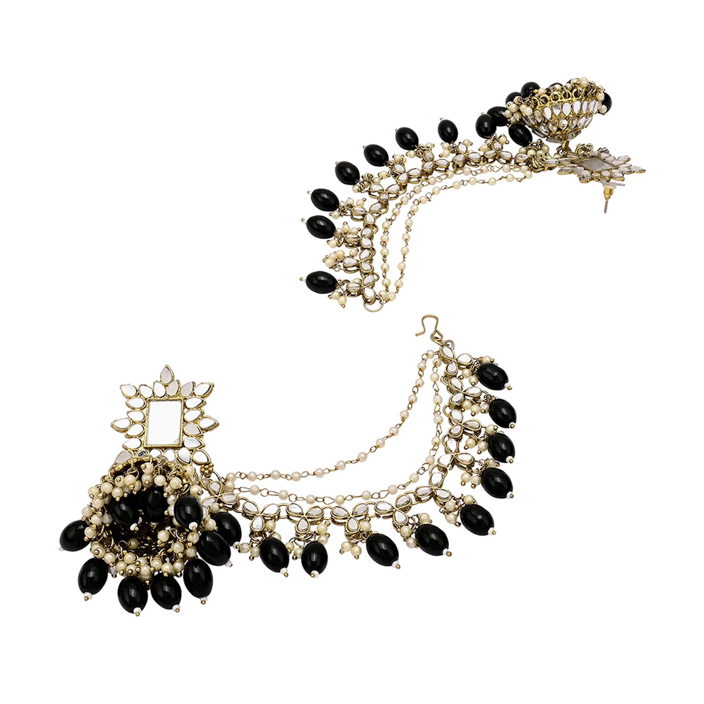 Black Beads and Mangtika Mirror Work Earrings set