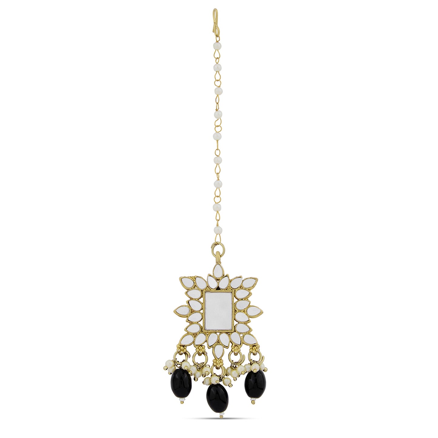 Black Beads and Mangtika Mirror Work Earrings set