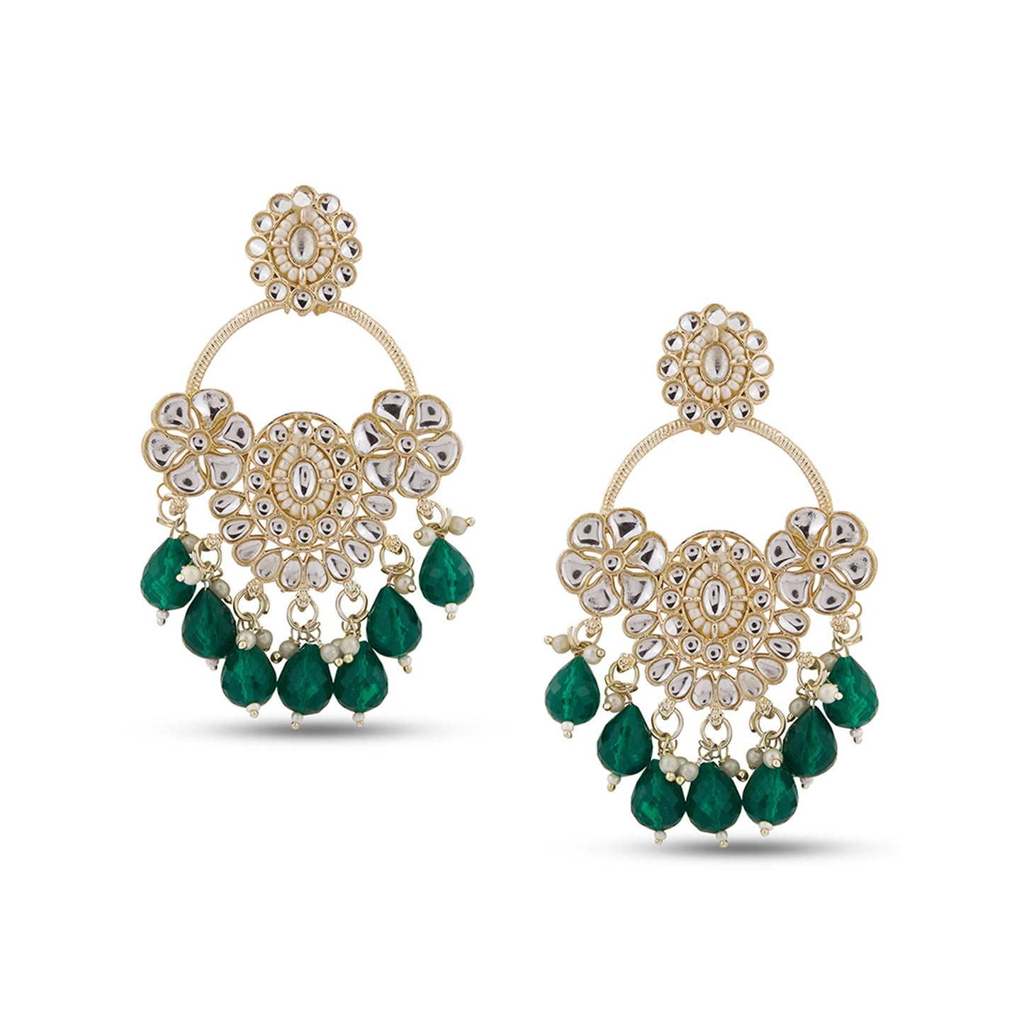 Green Chandbali Kundan Earrings