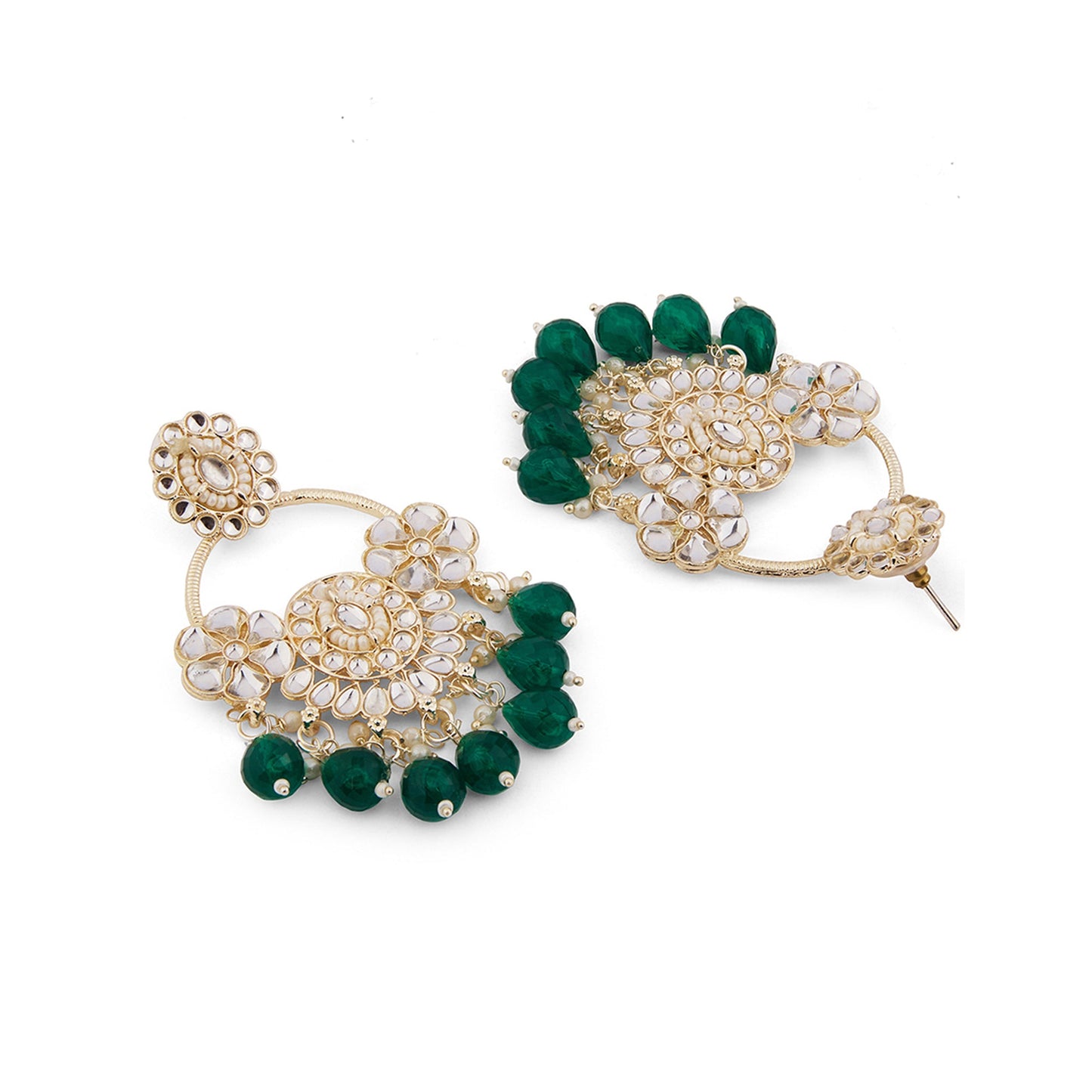 Green Chandbali Kundan Earrings