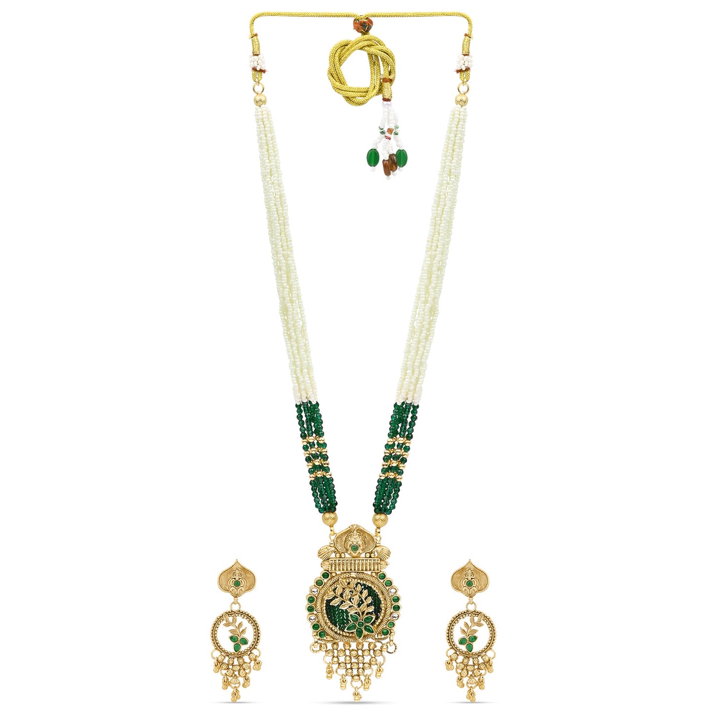 Green Beaded Long Necklace Set