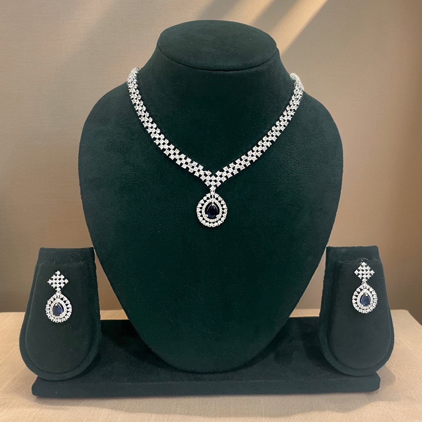 Blue Stone with Cubic Zirconia Dreamy Delicate Necklace Set