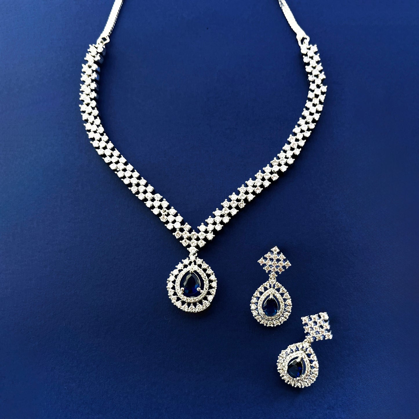 Blue Stone with Cubic Zirconia Dreamy Delicate Necklace Set