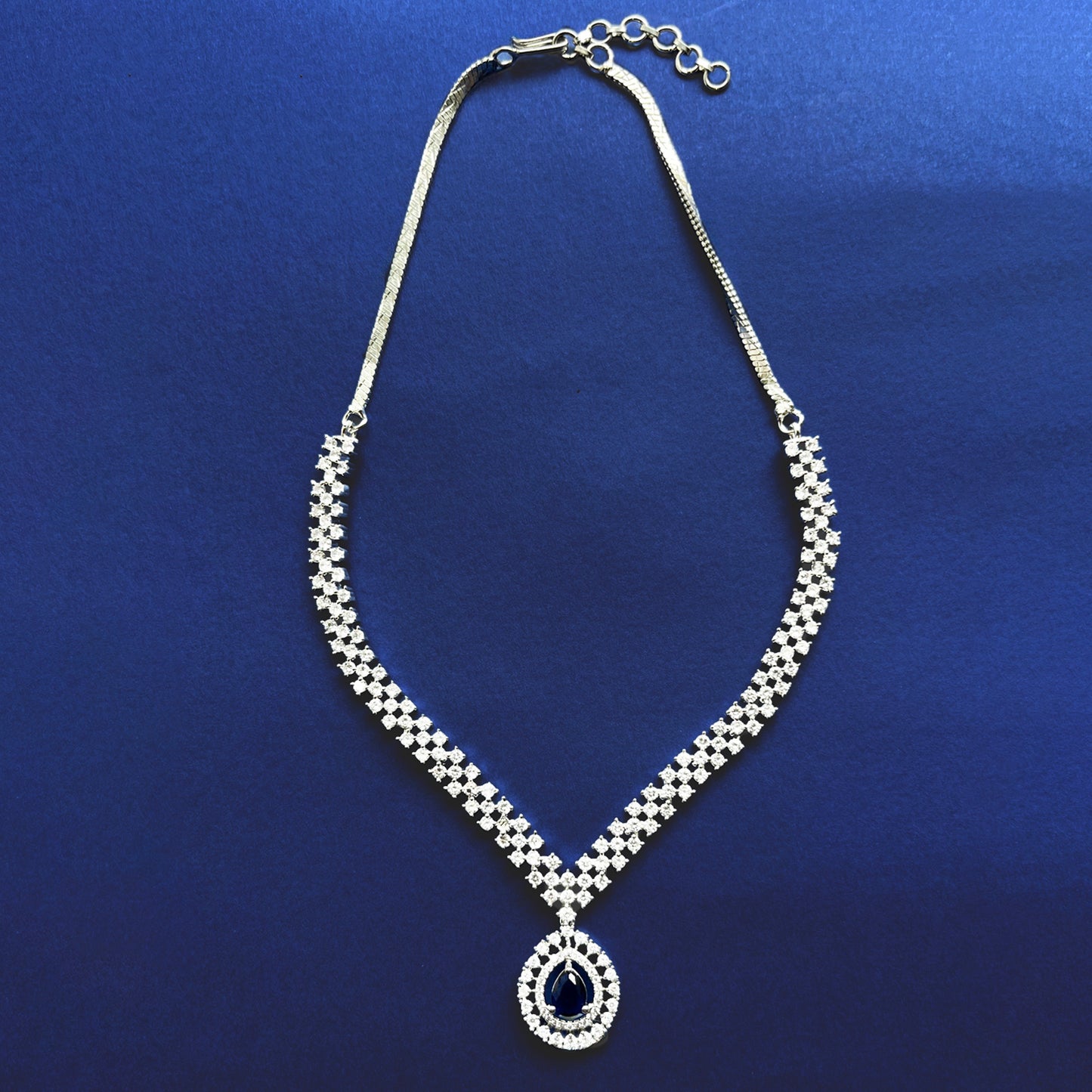 Blue Stone with Cubic Zirconia Dreamy Delicate Necklace Set