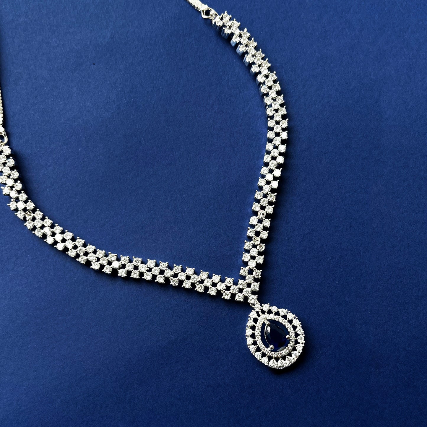 Blue Stone with Cubic Zirconia Dreamy Delicate Necklace Set