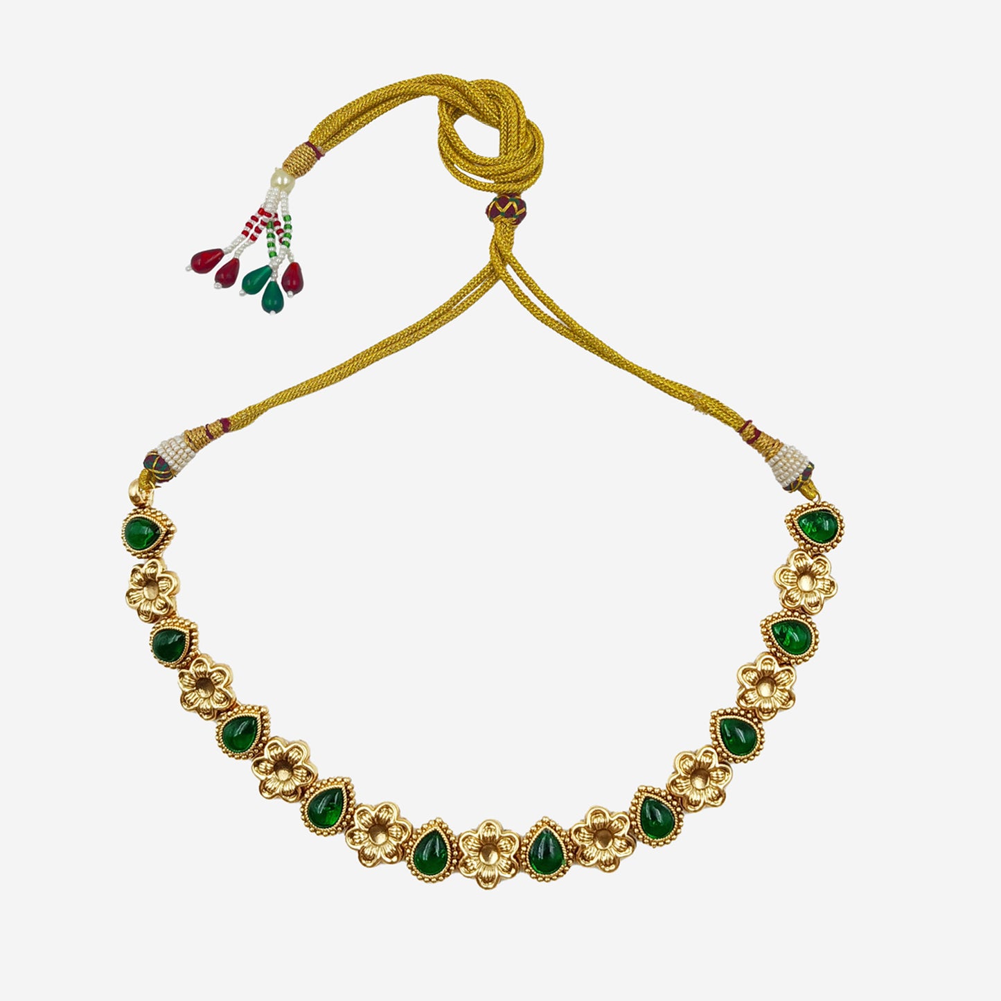 Green Tear drop shape With Gold Flower Jewelry Set