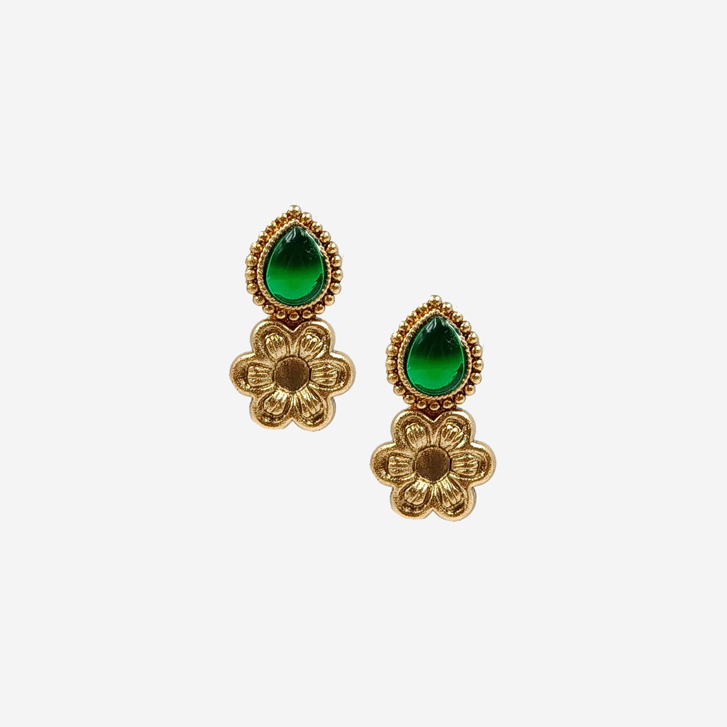 Green Tear drop shape With Gold Flower Jewelry Set
