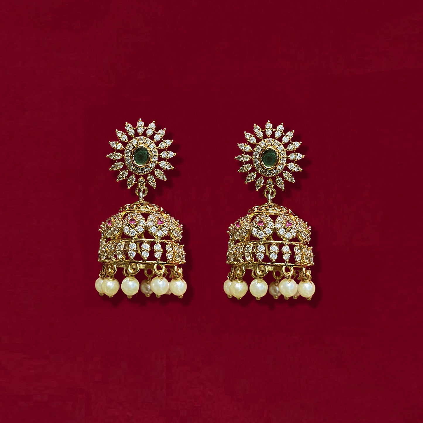 Cubic Zirconia Emerald Jhumka Earring