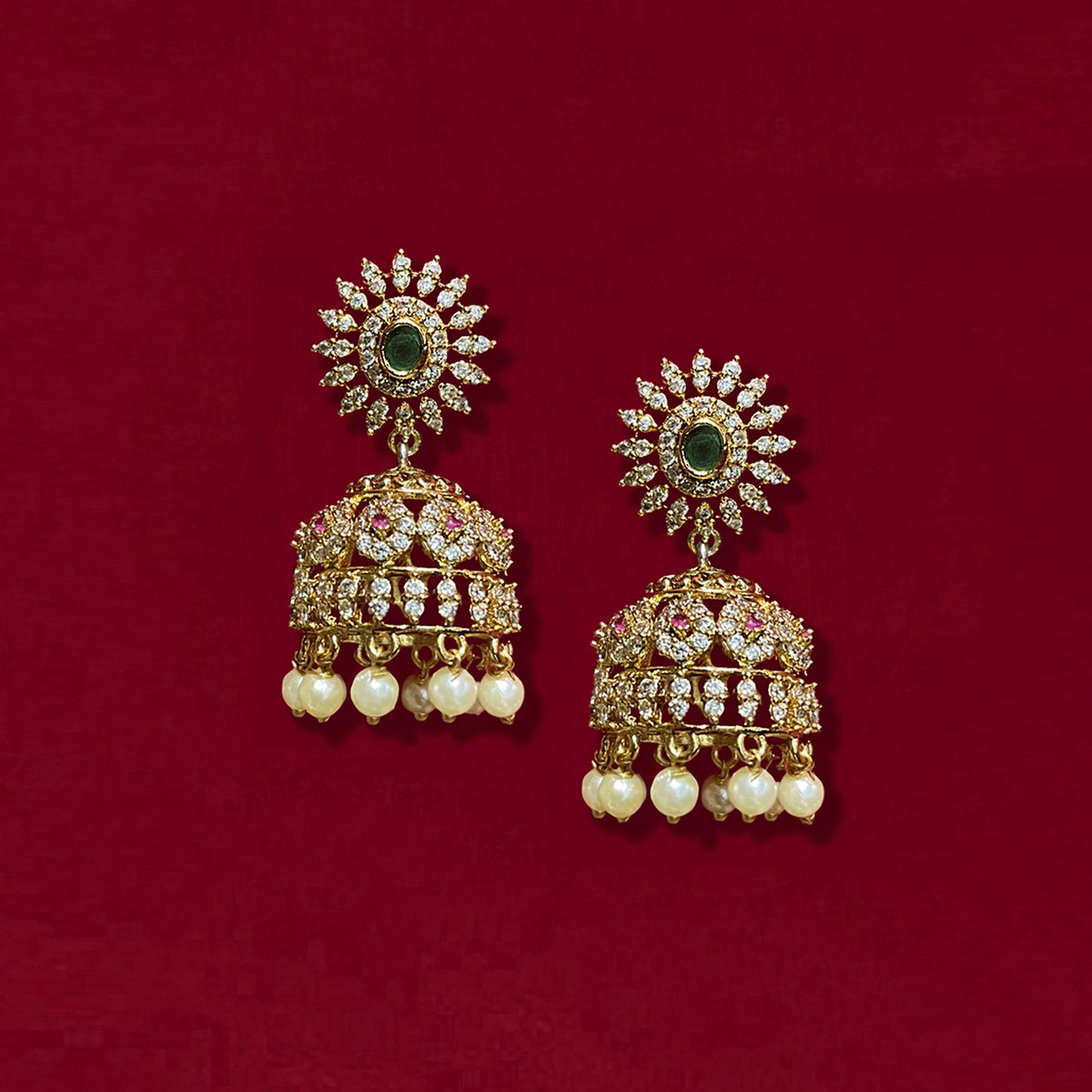 Cubic Zirconia Emerald Jhumka Earring