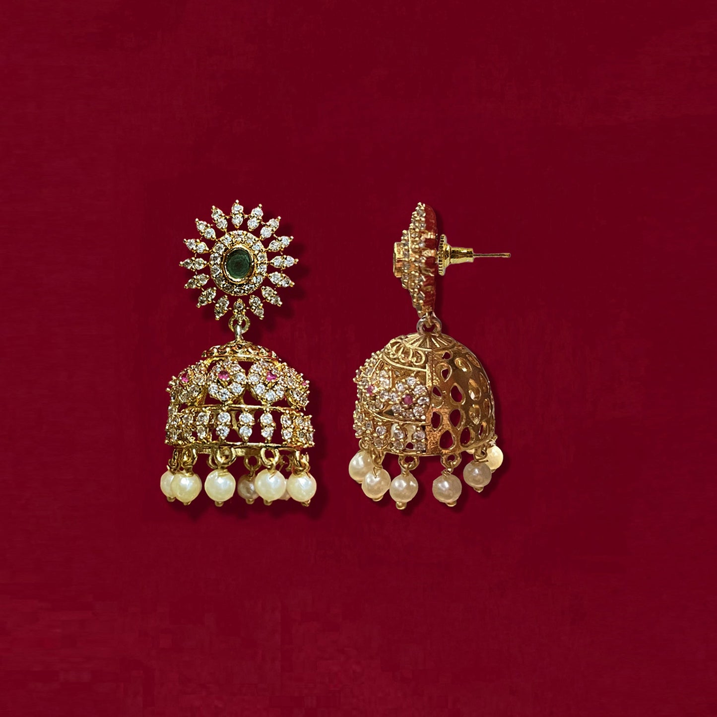 Cubic Zirconia Emerald Jhumka Earring