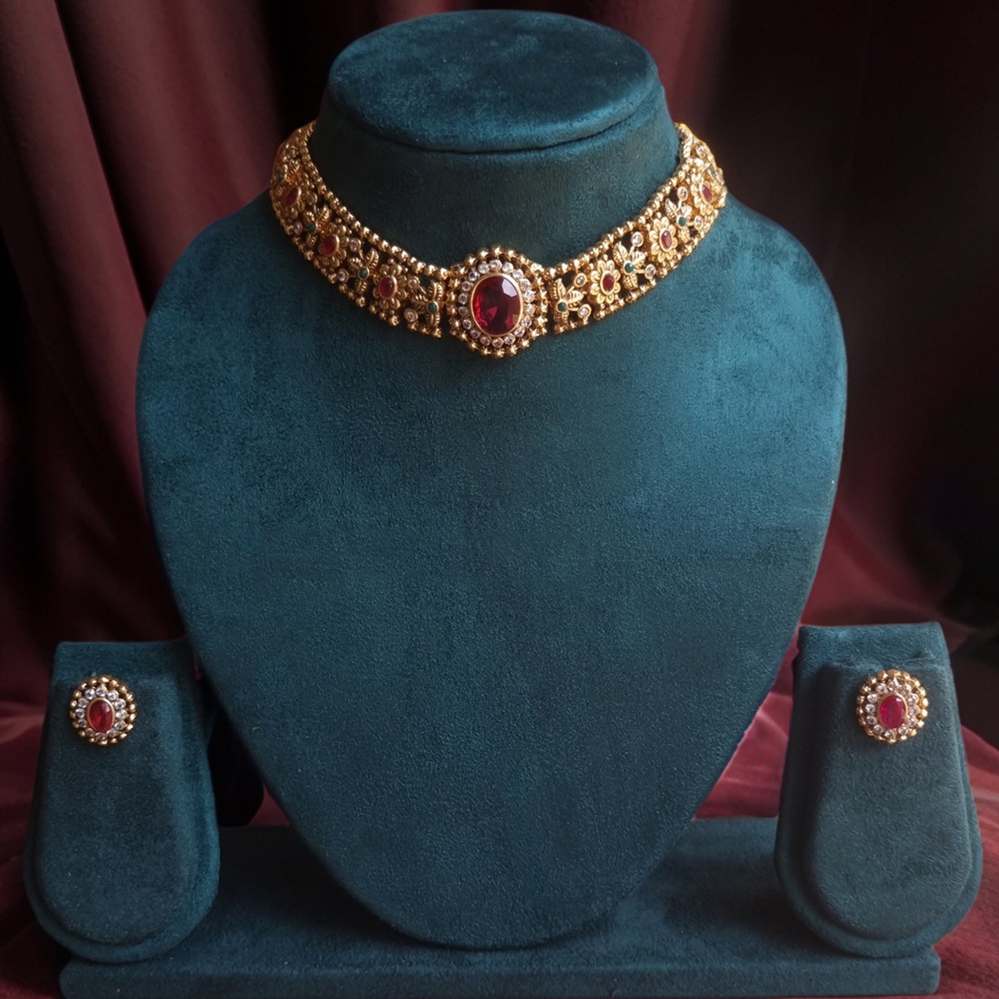 Red Ruby Choker Necklace Set