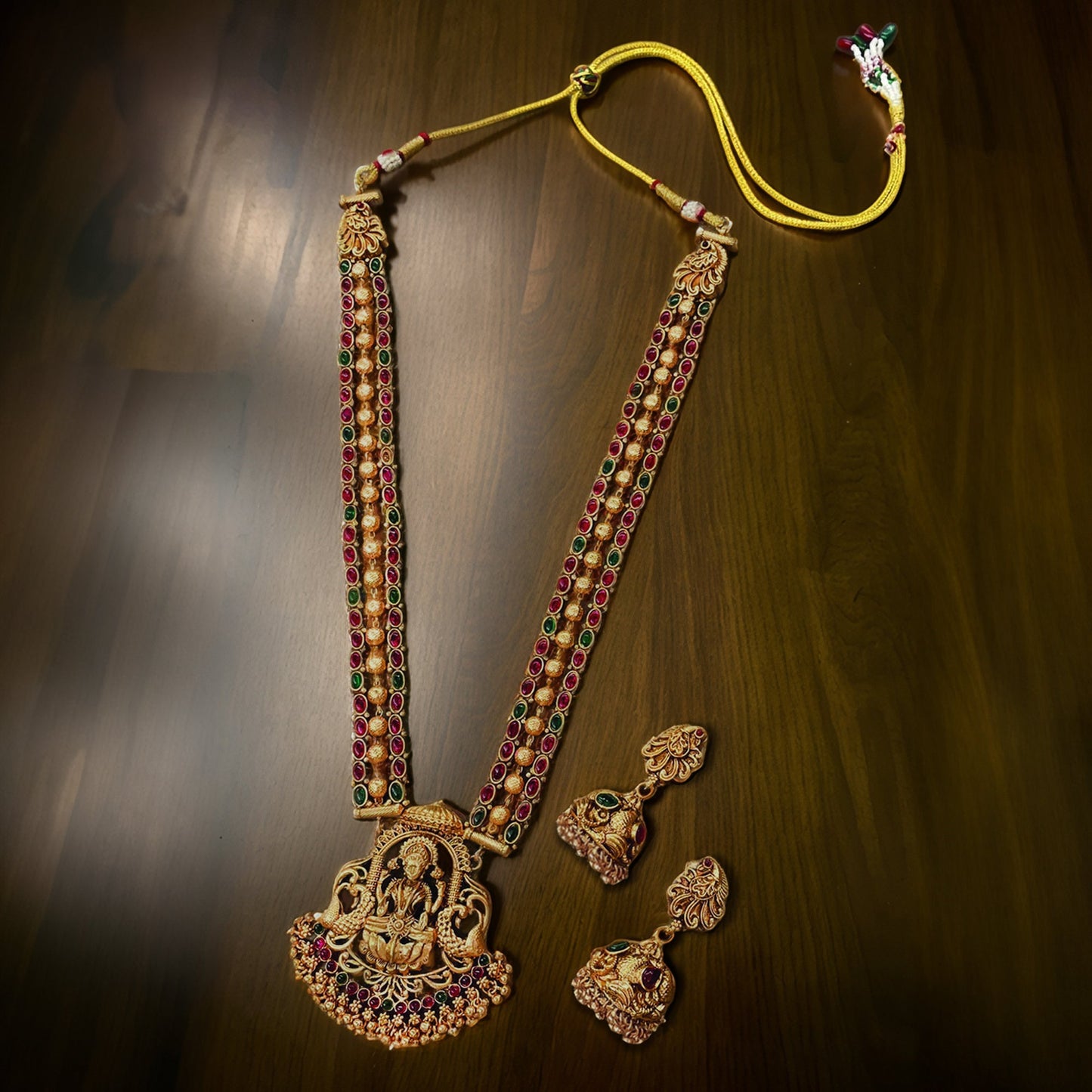 Anti-Tarnish Long Laxmi Temple Set