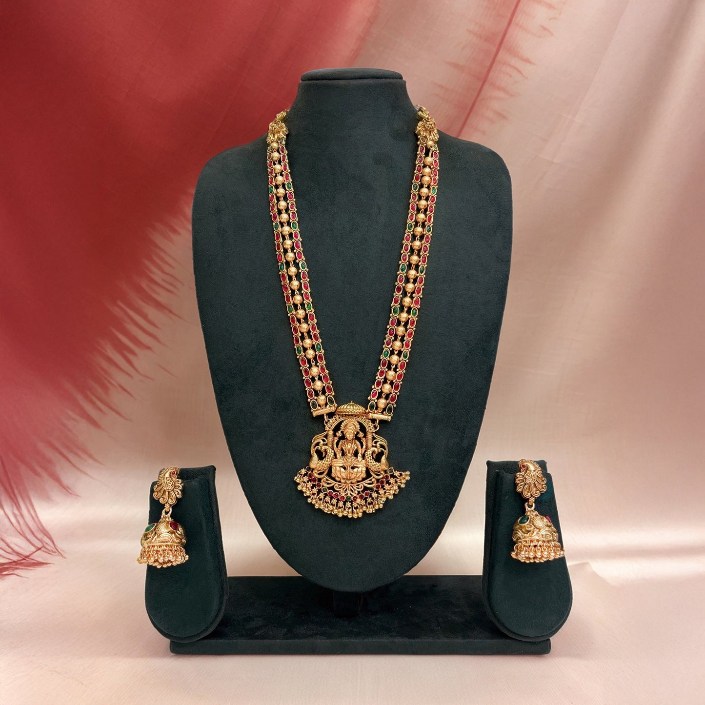 Anti-Tarnish Long Laxmi Temple Set