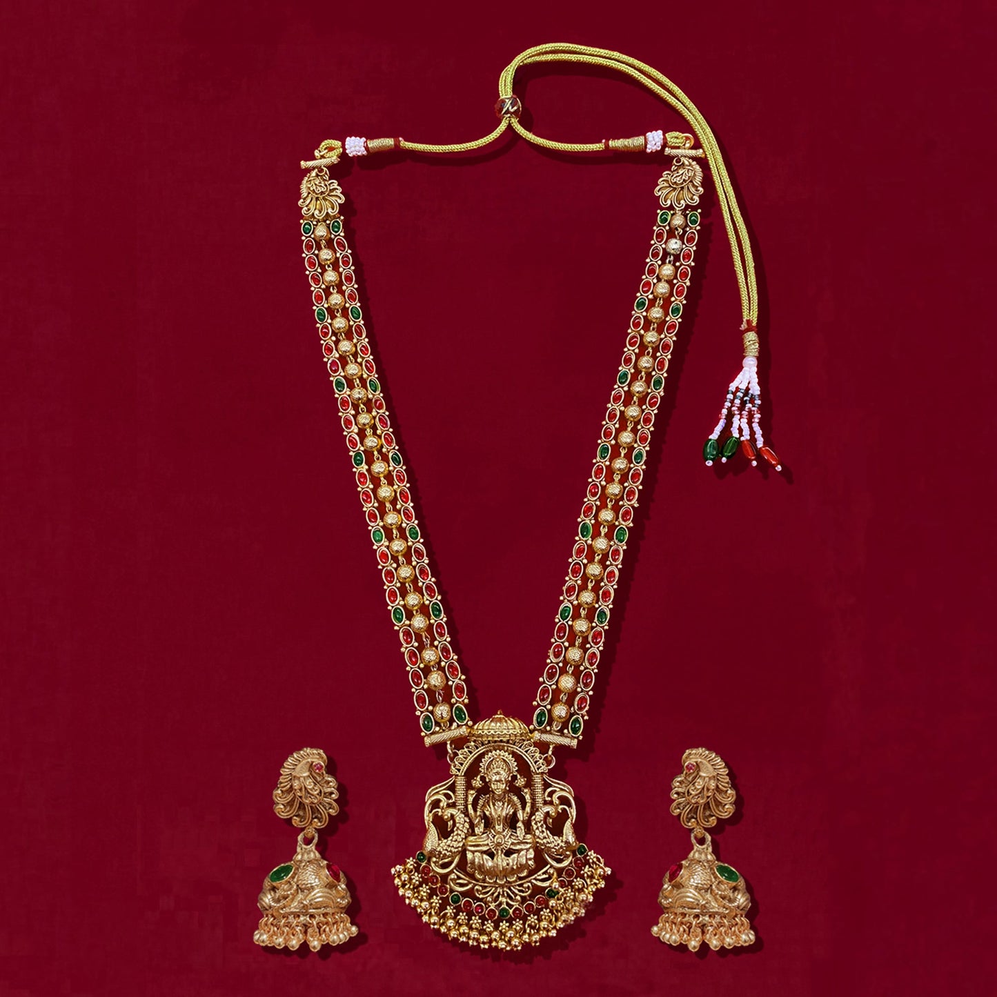 Anti-Tarnish Long Laxmi Temple Set
