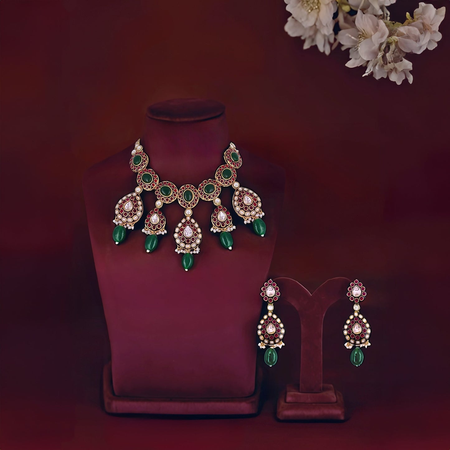 Green Polki Studded Jewellery Set