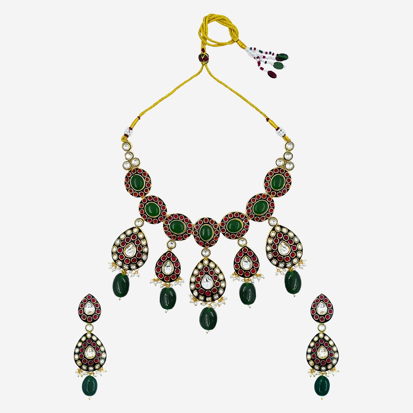 Green Polki Studded Jewellery Set