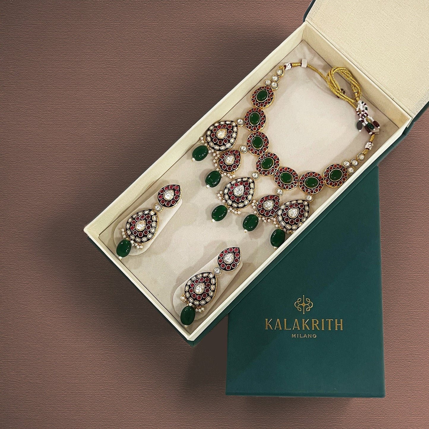 Green Polki Studded Jewellery Set