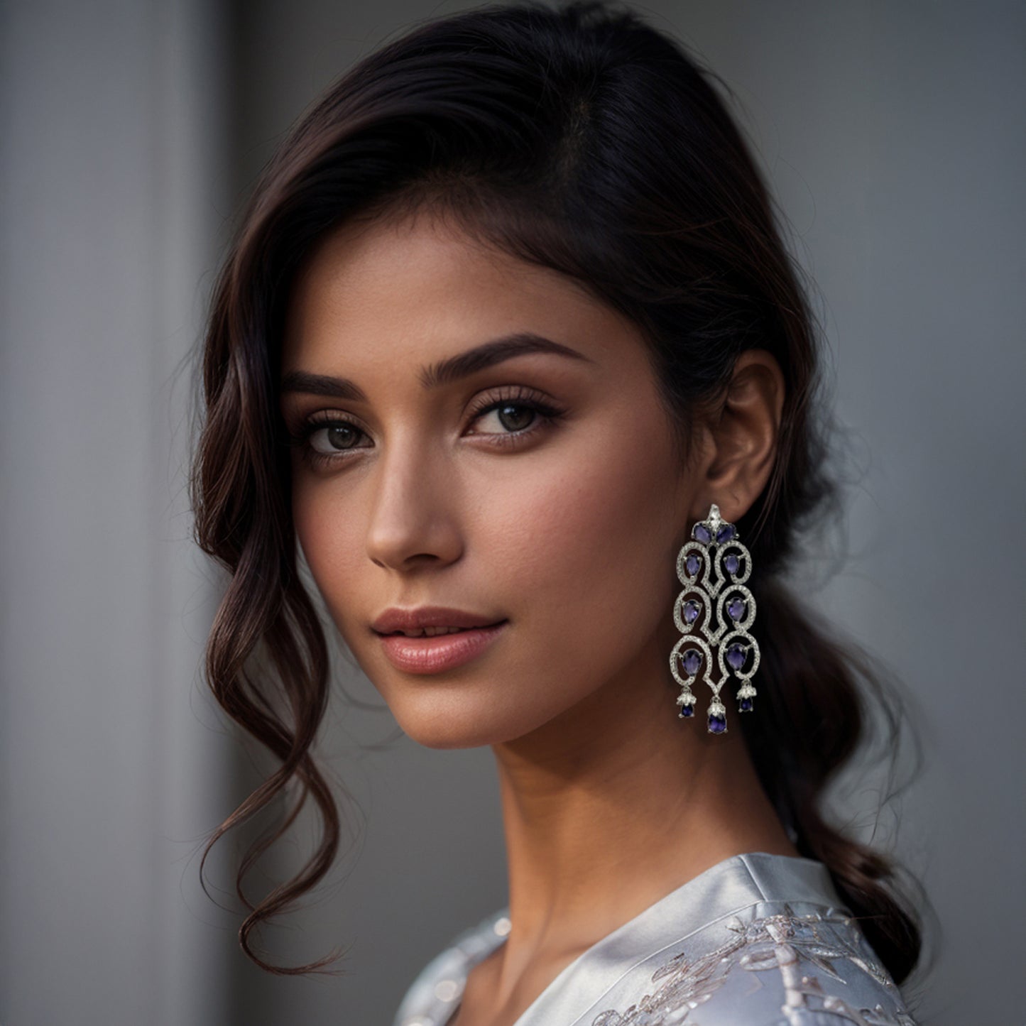 Cubic Zirconia AD Studded Dangler Earrings