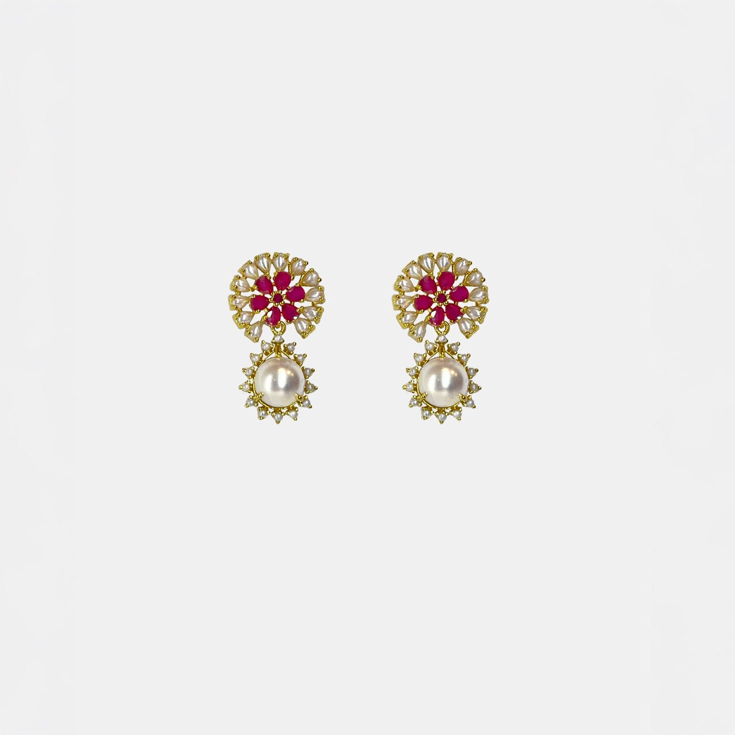Cubic Zirconia AD Studded Perla Short Drop Earrings