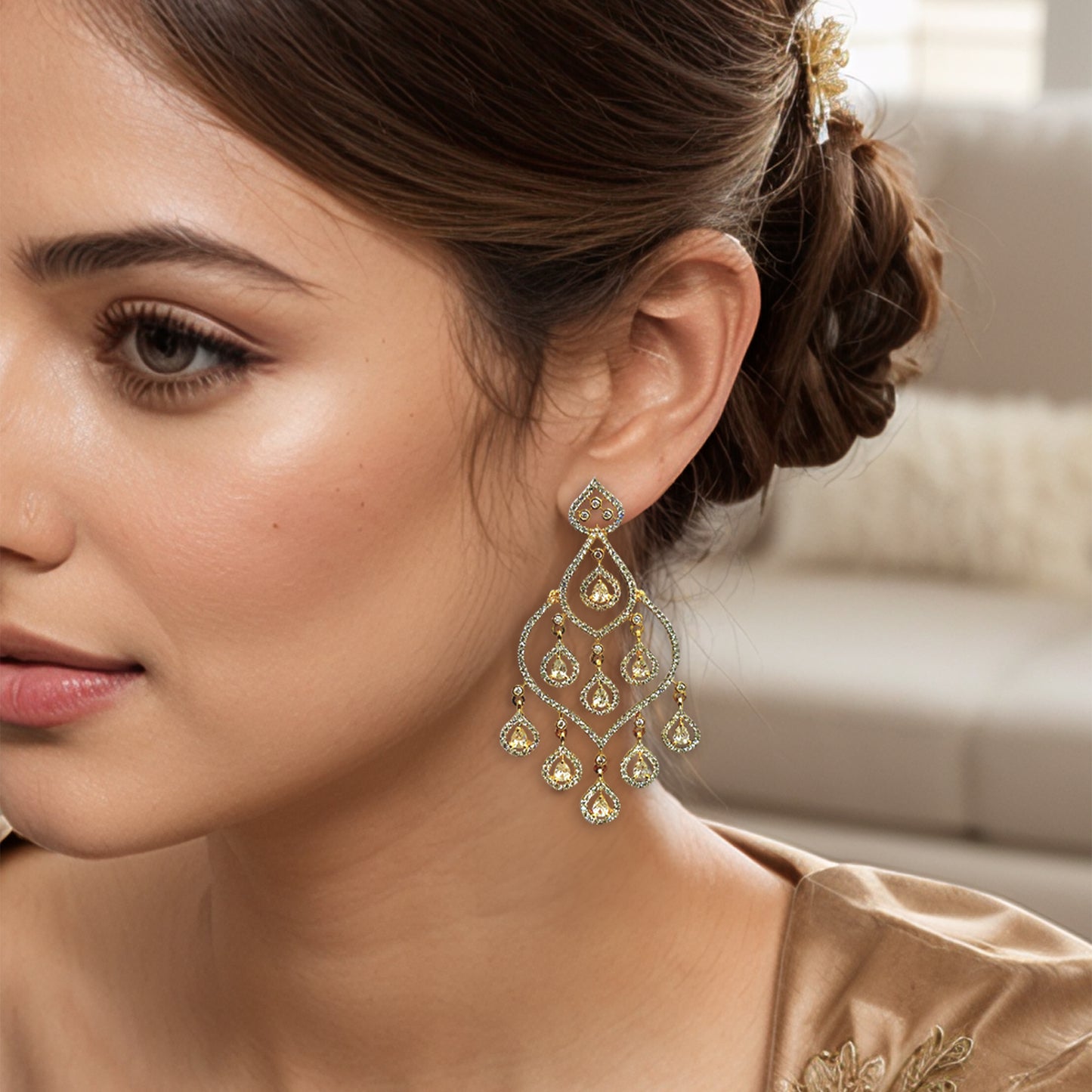 Zara Gold TwoTone Chandlier Earring