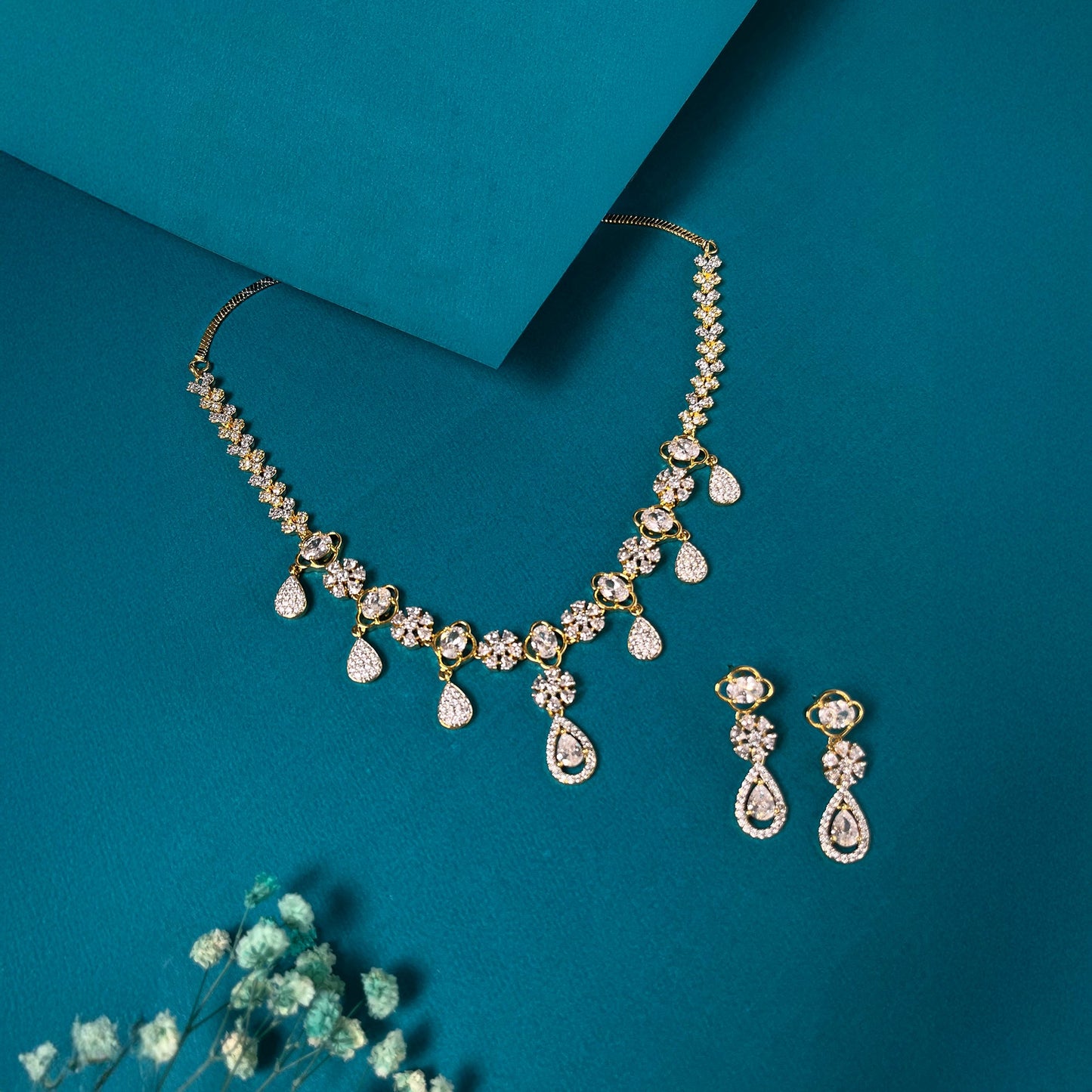 Gold Ophelia Two Tone Waterfall Necklace set