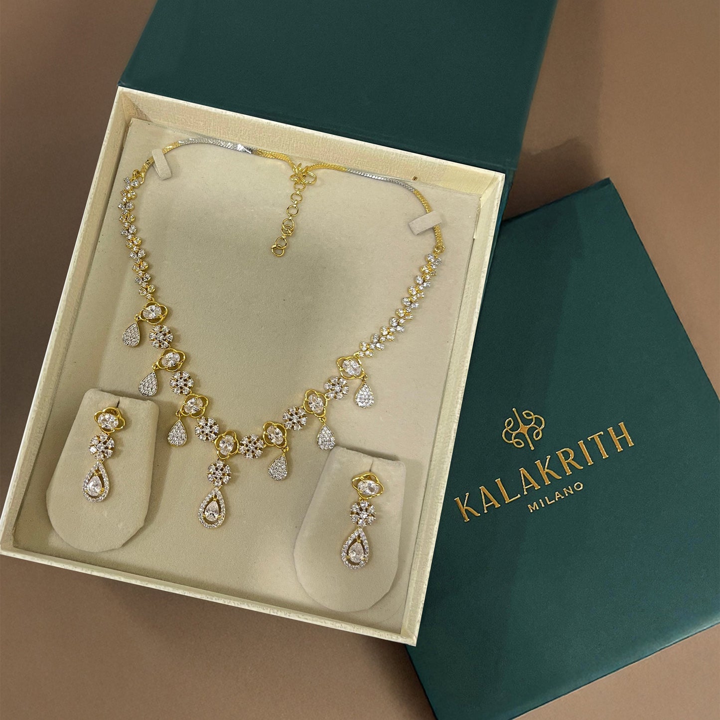 Gold Ophelia Two Tone Waterfall Necklace set