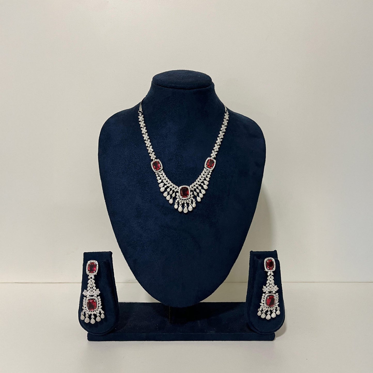 Silver Victoria Ruby Necklace Set