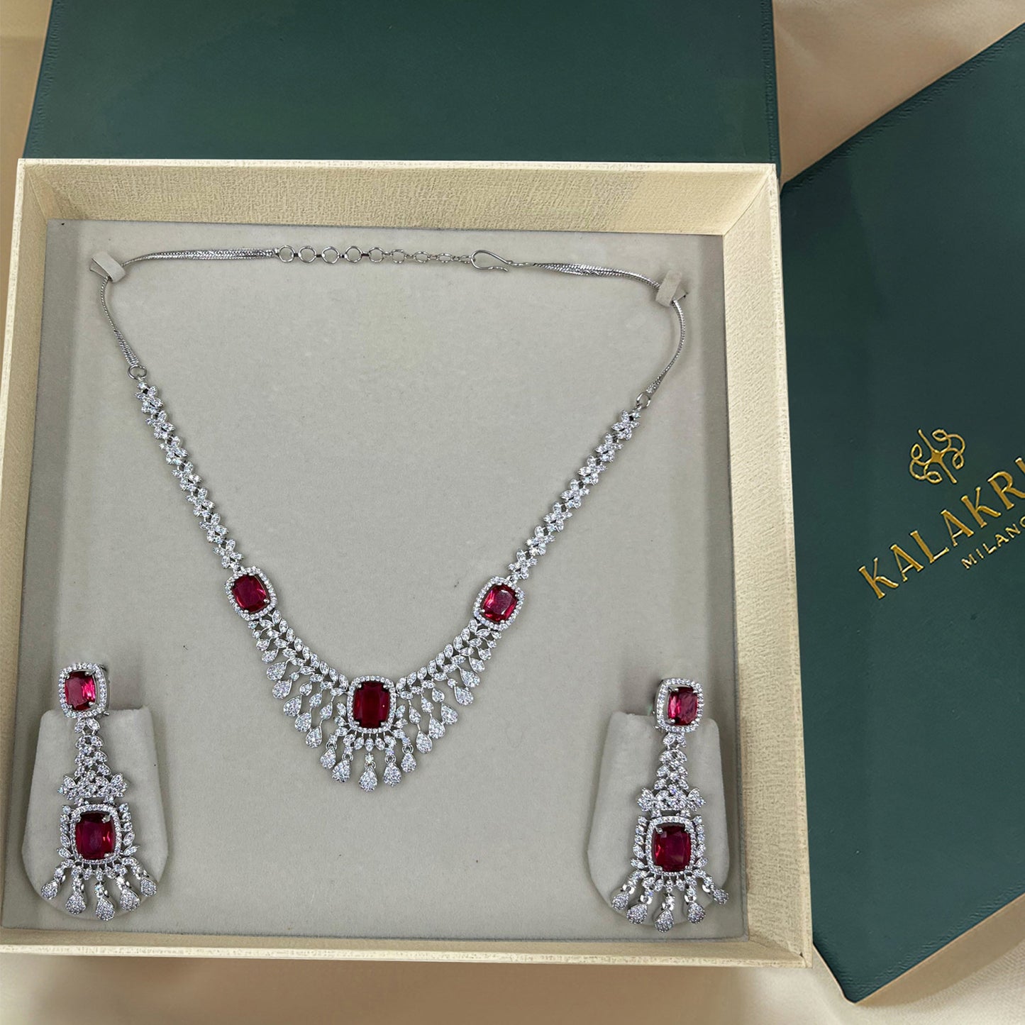 Silver Victoria Ruby Necklace Set