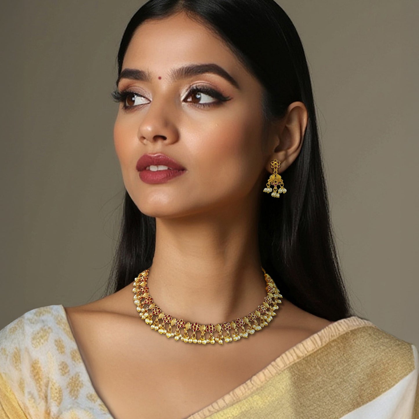 Mogra Antique Necklace Set