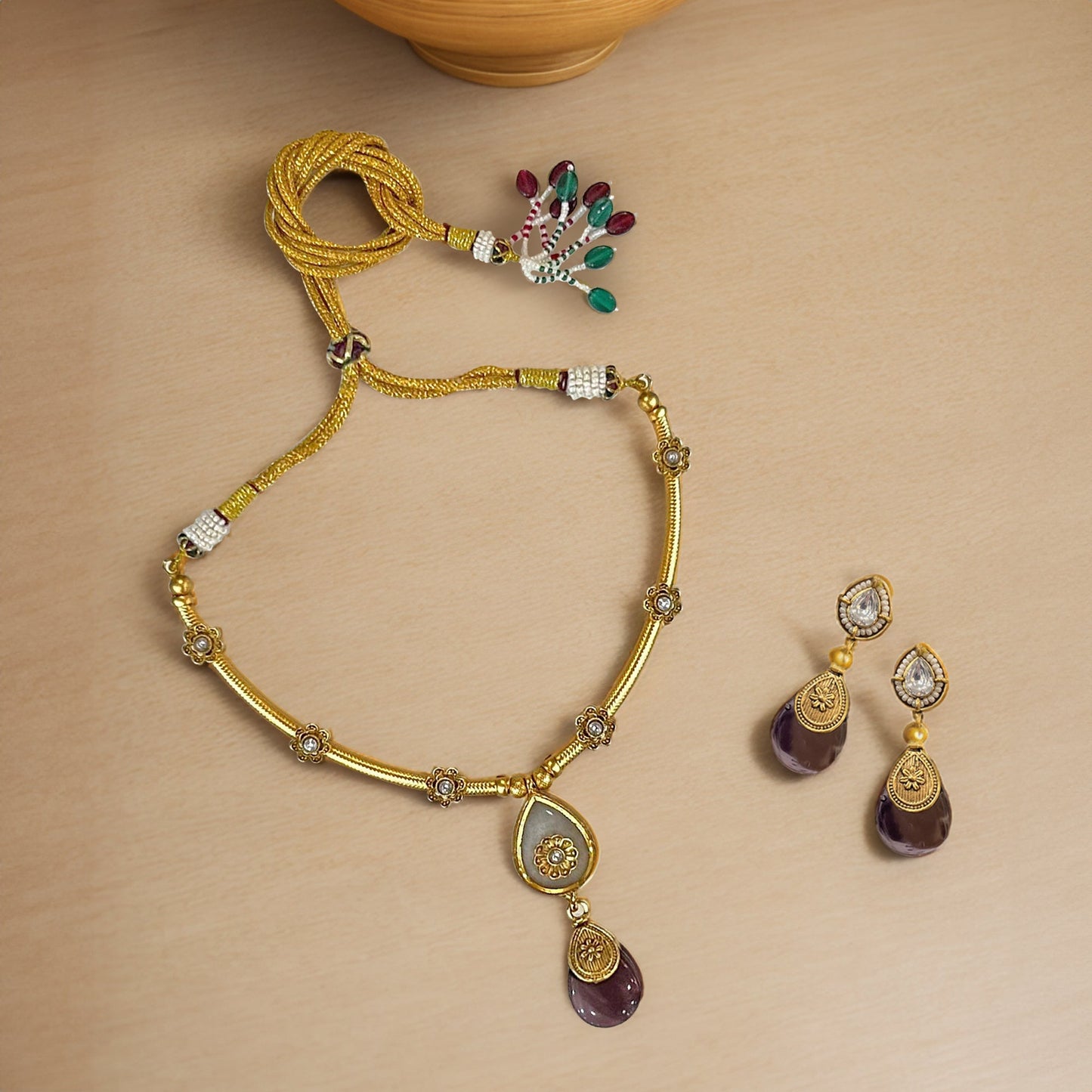 Jeevika Purple Drop Necklace Set