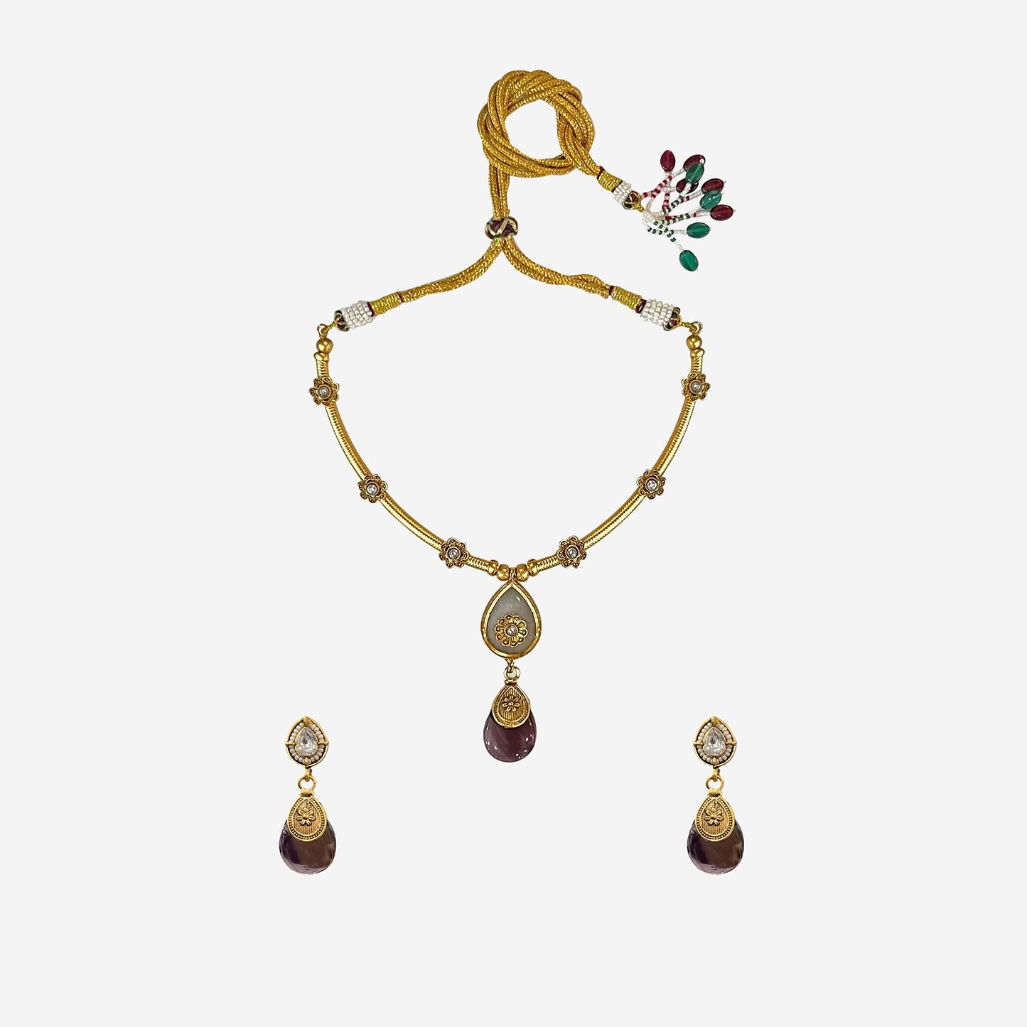Jeevika Purple Drop Necklace Set