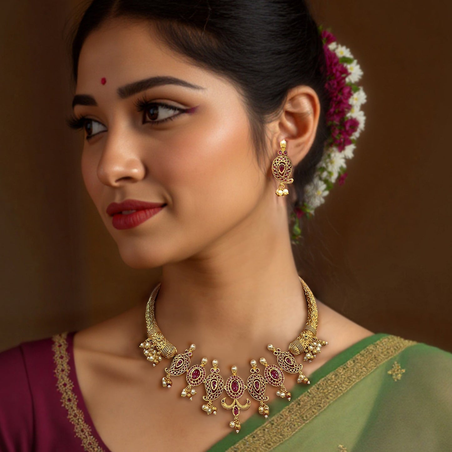 Vasundhara Antique Gold Necklace Set