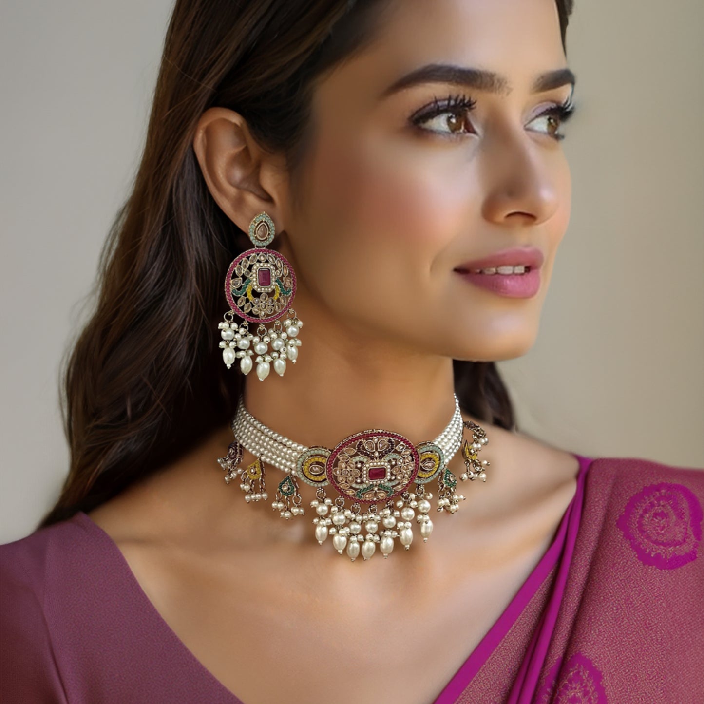 Jahanara Multi Colour Pearl Choker