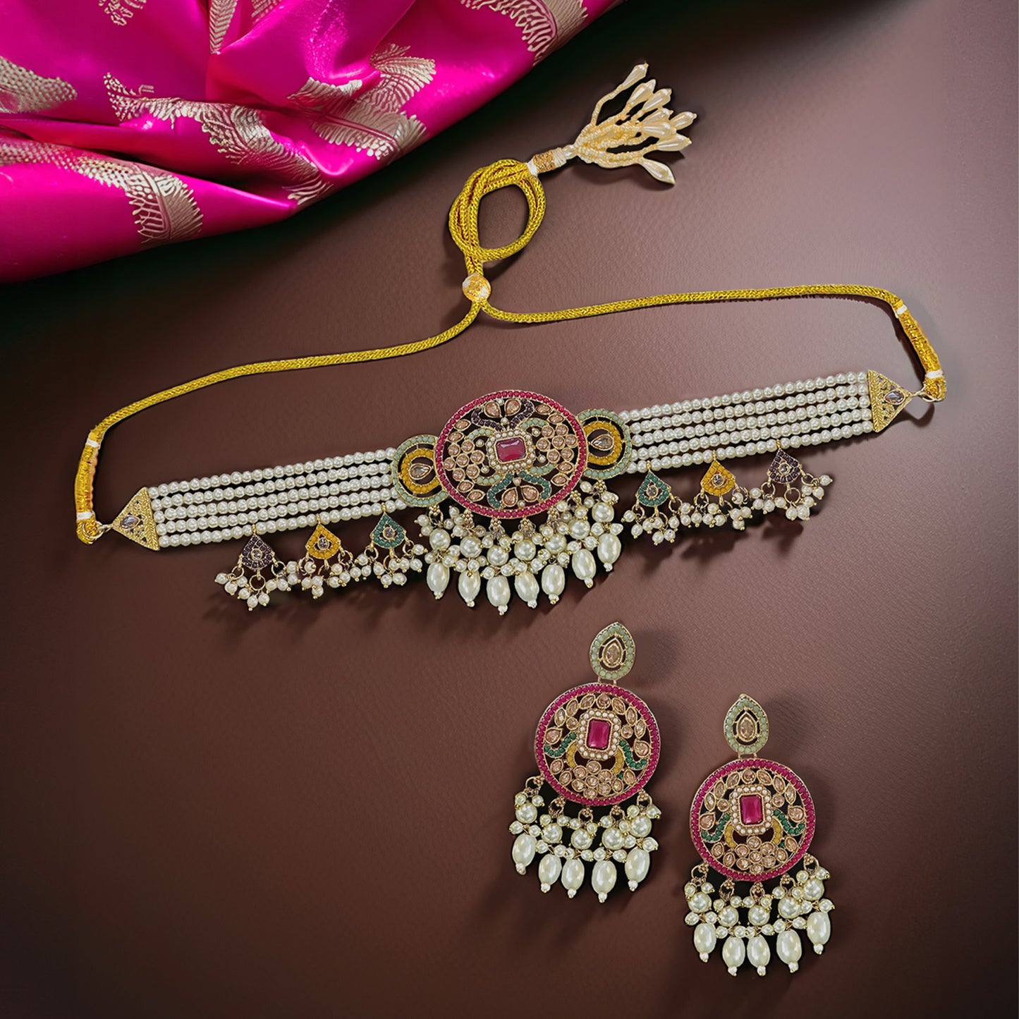Jahanara Multi Colour Pearl Choker