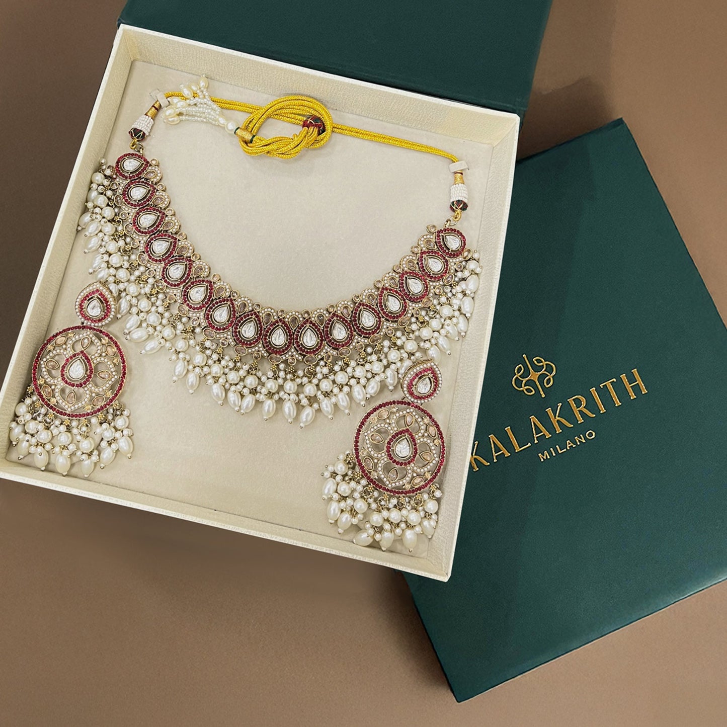 Aziza Begum Ruby and Pearl Necklace Set