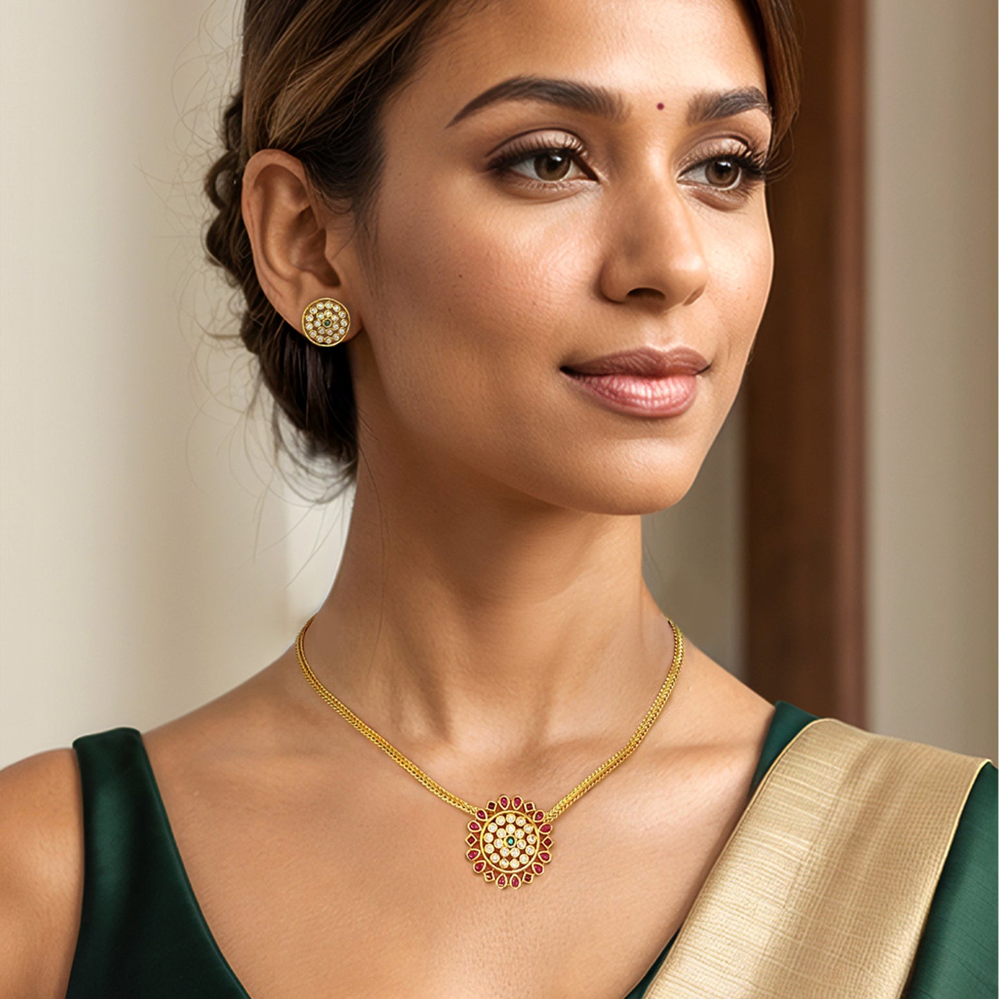 Ishita Gold and Ruby Studded Pendant Set