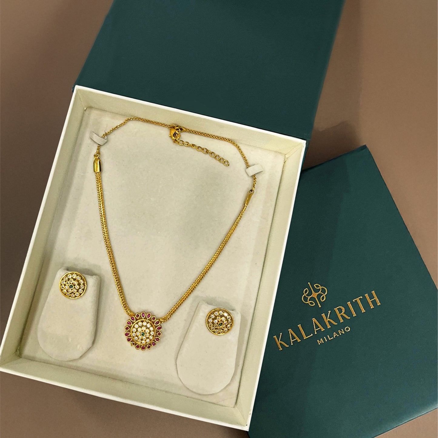 Ishita Gold and Ruby Studded Pendant Set