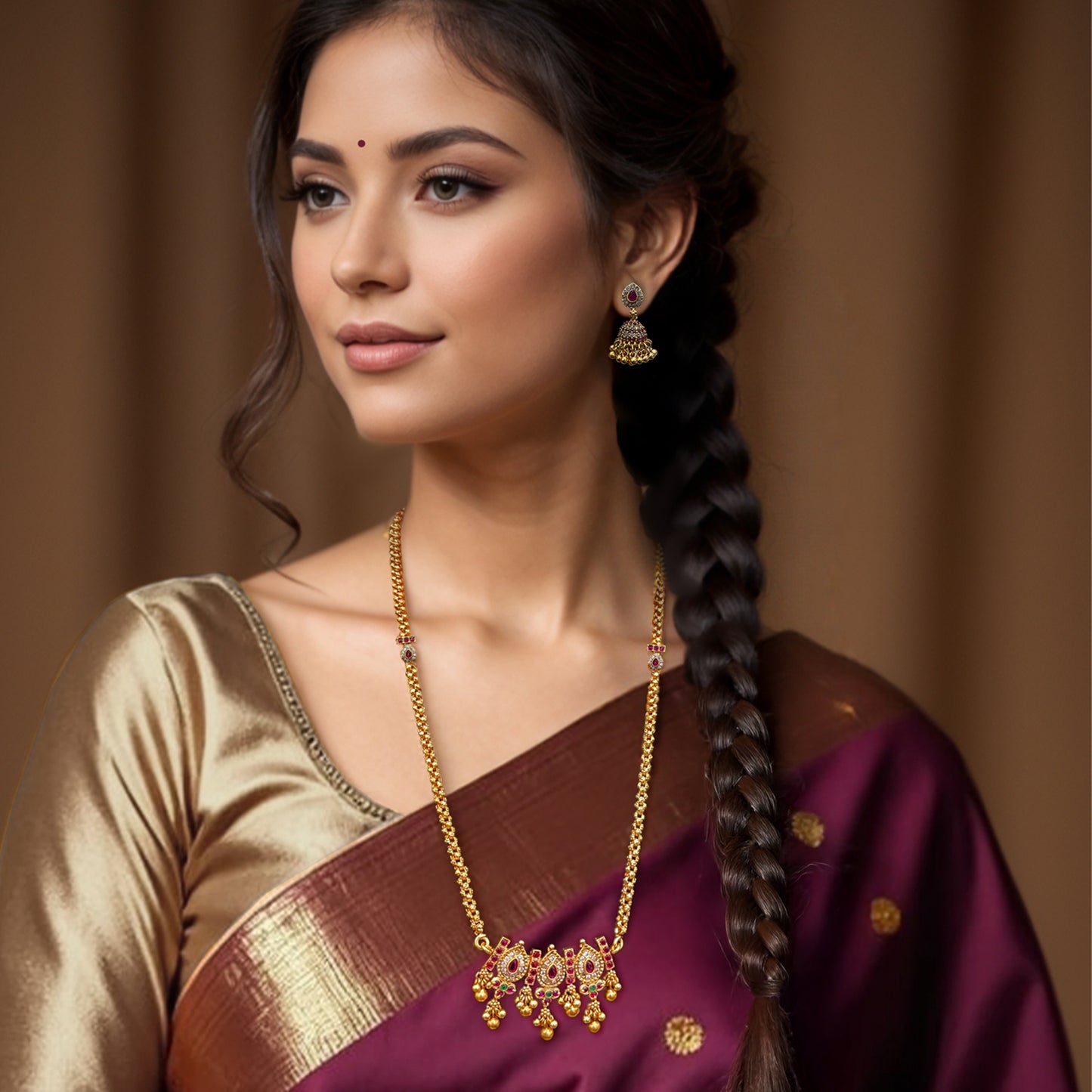 Indira Gold Long Necklace Set