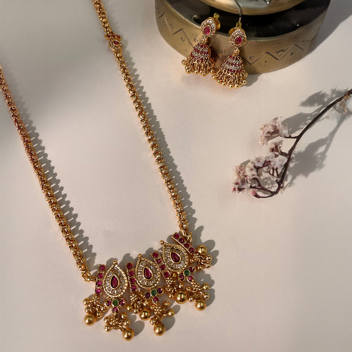 Indira Gold Long Necklace Set