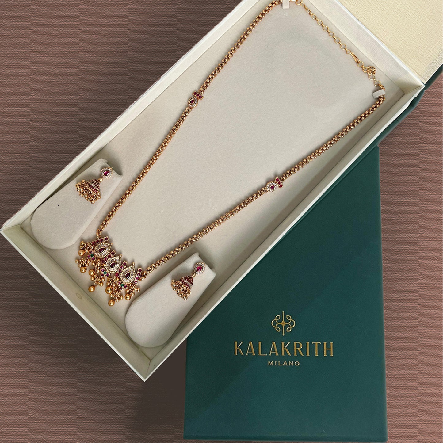 Indira Gold Long Necklace Set